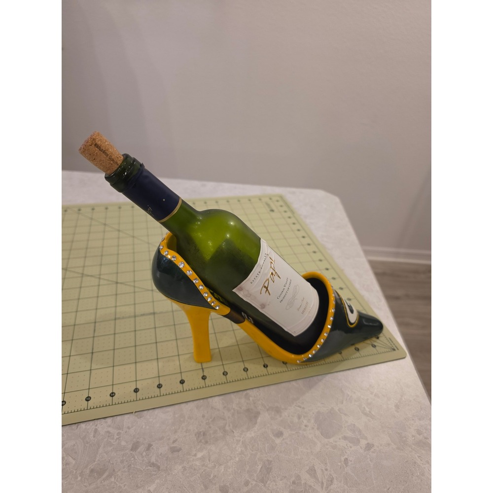 Green Bay Packers Wine Bottle Holder High Heel Shoe Stiletto Decor Rhinestones
